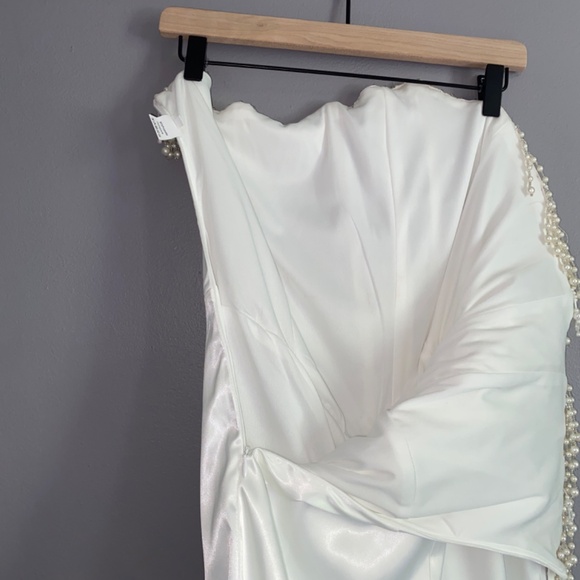 Beaded Lace-up Corset Strapless White Wedding Dress Large - Picture 11 of 14